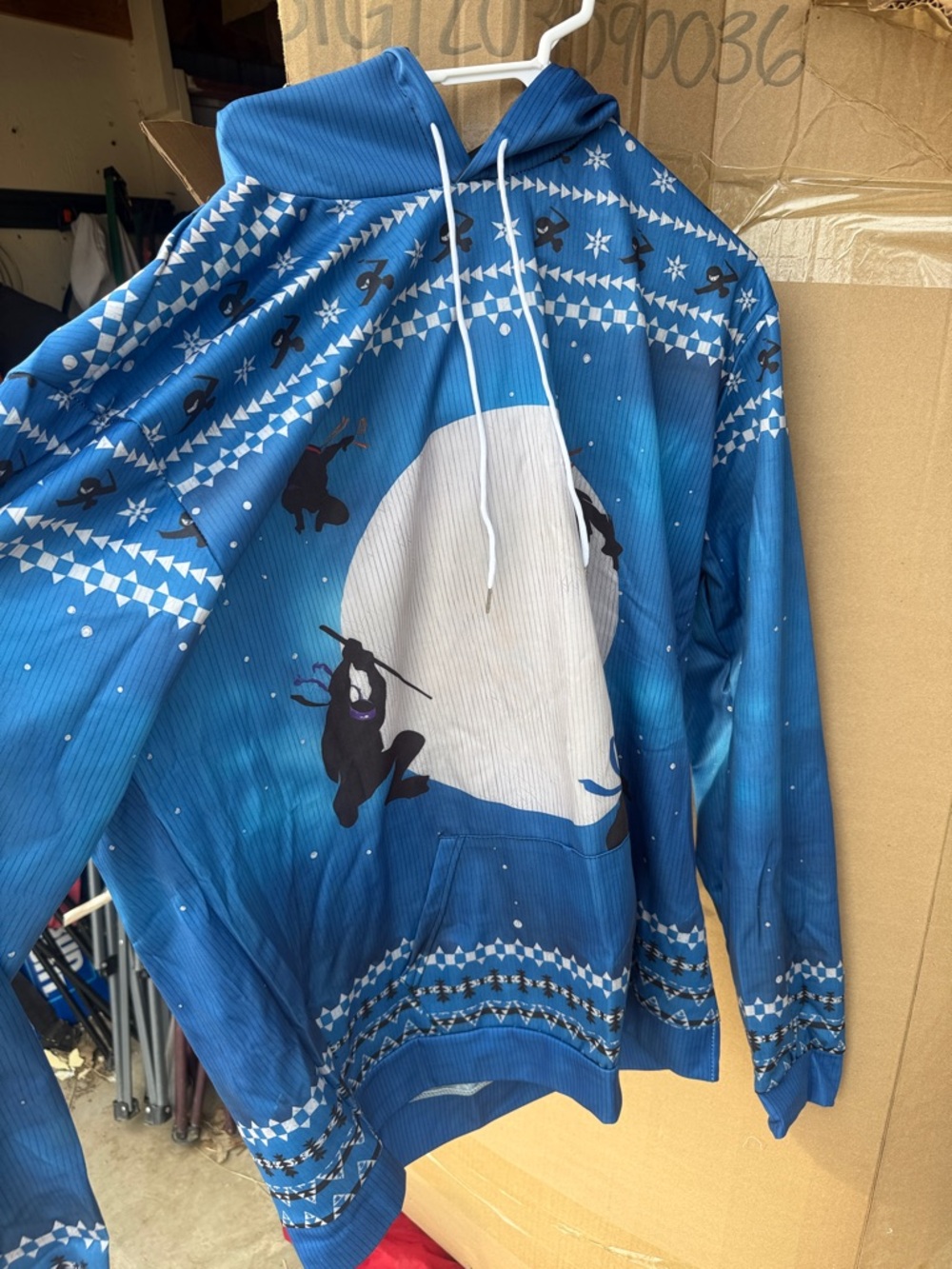 Blue Graphic Hooded Men's Sweater with Moon Print